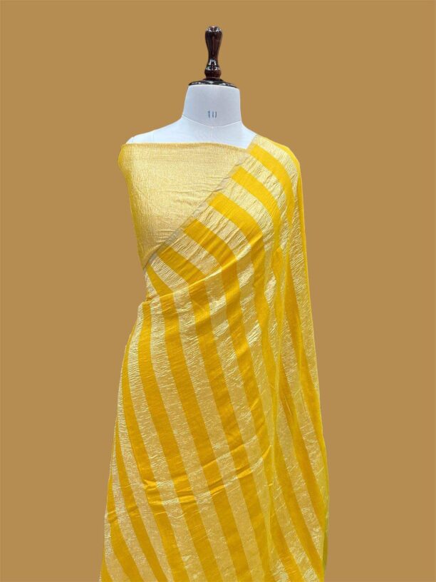 Crushed Tissue Moonga Banarasi Silk Stripe Saree - Image 4