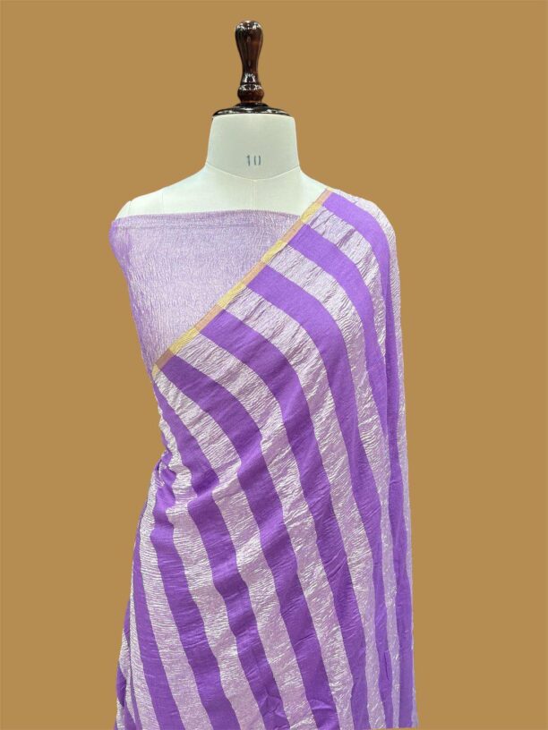 Crushed Tissue Moonga Banarasi Silk Stripe Saree