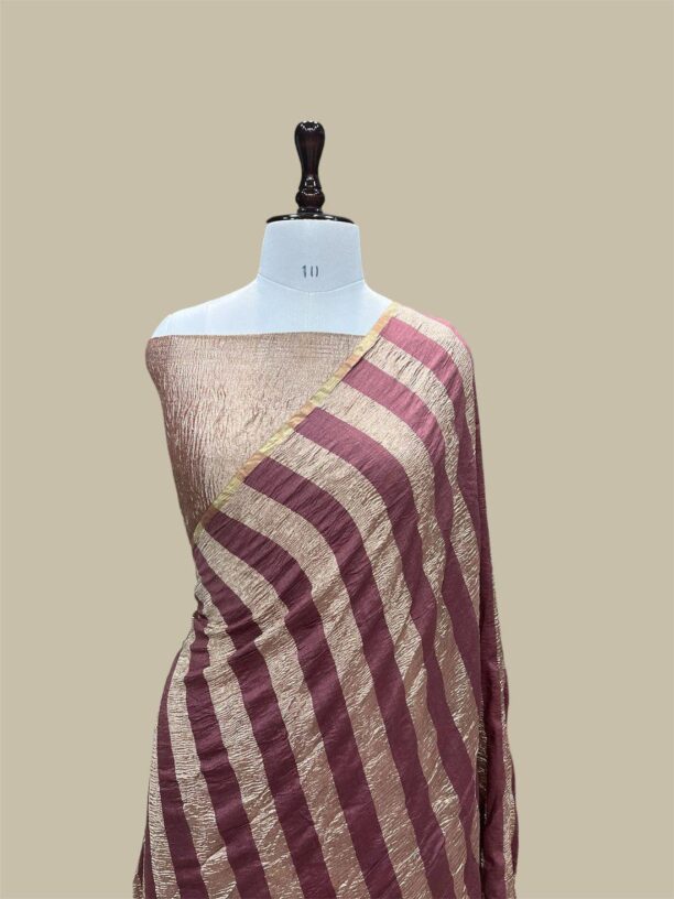 Crushed Tissue Moonga Banarasi Silk Stripe Saree - Image 7