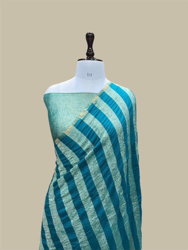 Crushed Tissue Moonga Banarasi Silk Stripe Saree - Image 5
