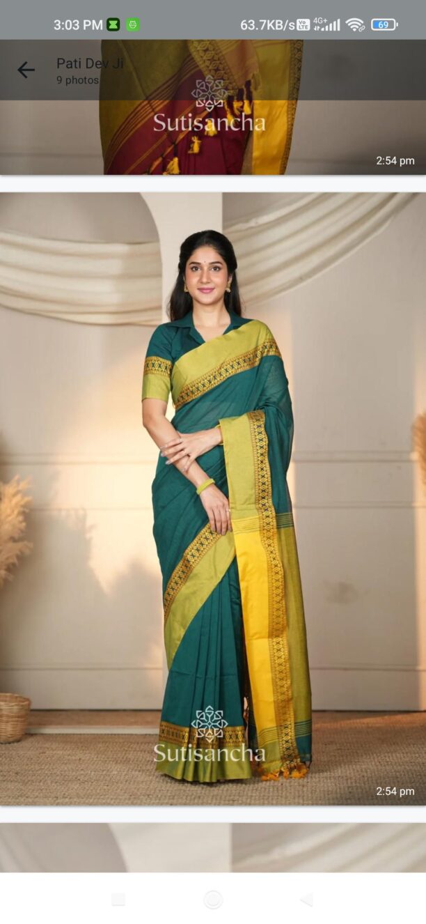 Maheshwari Premium Cotton-Silk Handloom Saree with Blouse Piece - Image 4