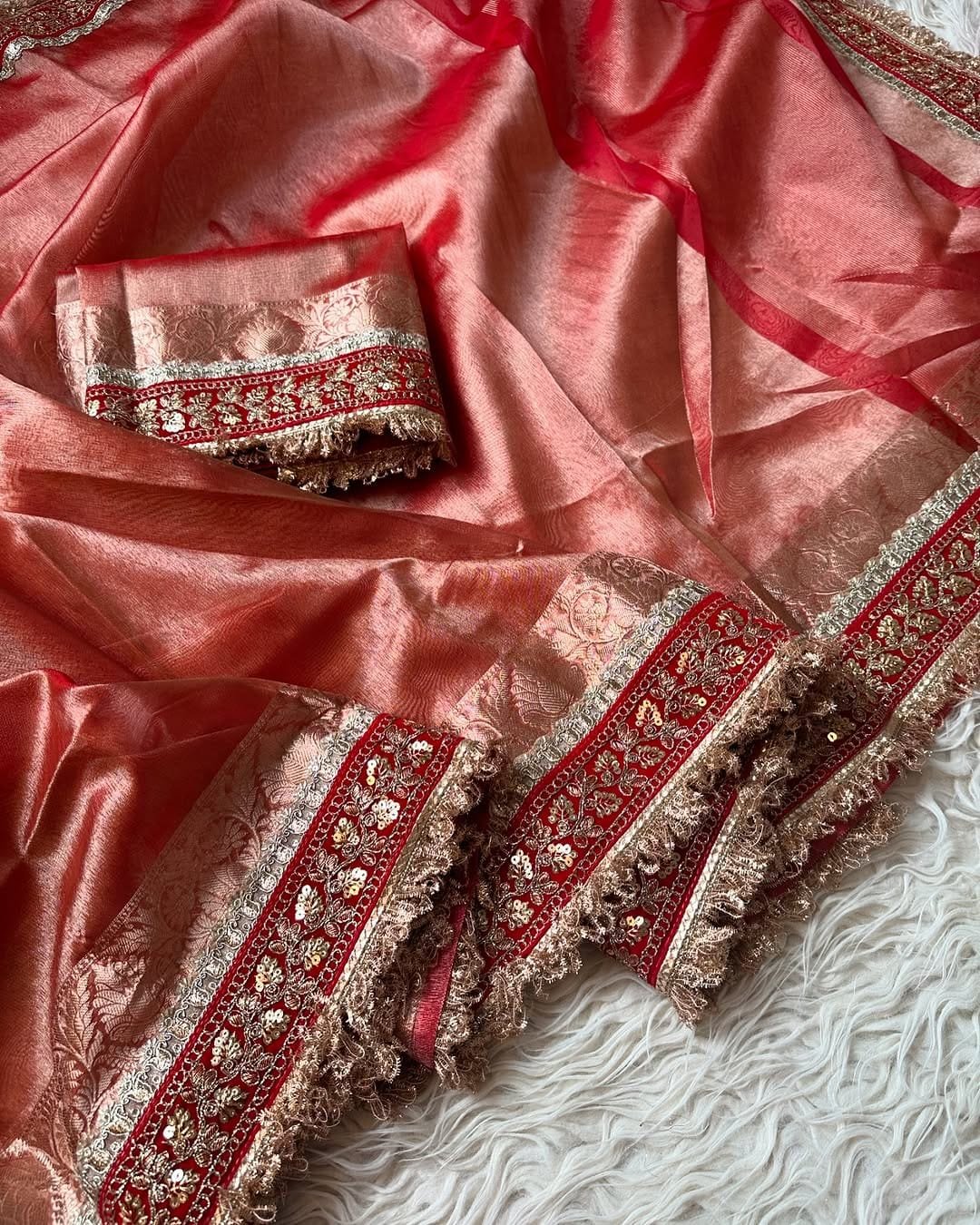 Banarasi Glass Tissue Silk Sarees with Lace Work